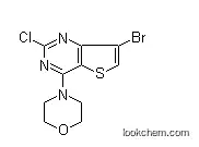 Molecular Structure of 1033743-85-9 (4-(7-bromo-2-chlorothieno[3,2-d]pyrimidin-4-yl)morpholine)